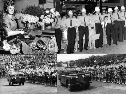 Four photographs from Auckland - Flowers for the Queen, Police Outside St James Theatre and Children in the Domain