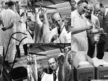 Four photographs - Prince Philip at Wellington Meatworks