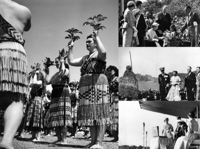 Four photographs - The Queen and Prime Minister Holland at Waitangi