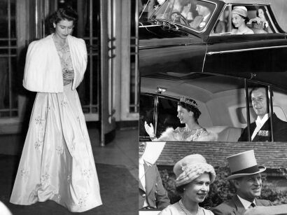 Four photographs - The Queen and Prince Philip at Buckingham Palace and the Races