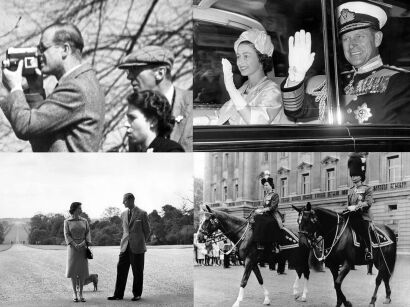 Four photographs - Her Majesty and Prince Philip, Buckingham Palace, Windsor Castle