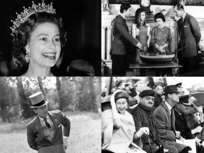 Four photographs - The Queen and Prince Philip with Family and Overseas