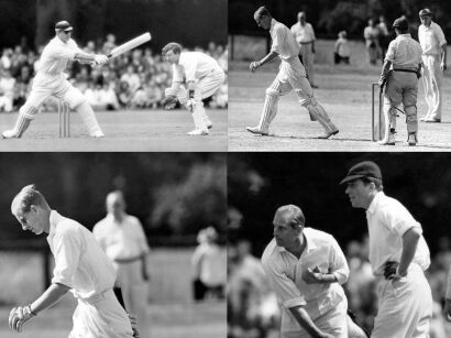 Four photographs - Prince Philip Playing Cricket in Hampshire, Mersham-Le-Hatch