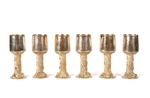 A Set of Six Heavy Sterling Silver Gilt Goblets