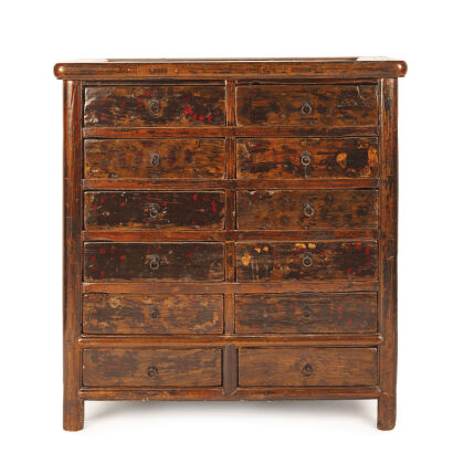 A 19th Century Well Patinated Elm Chinese Chest of 12 Drawers