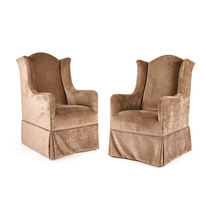 Two High Backed Wing Chairs 