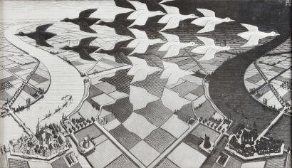 M.C. Escher ‘Day and Night’ Vintage Print