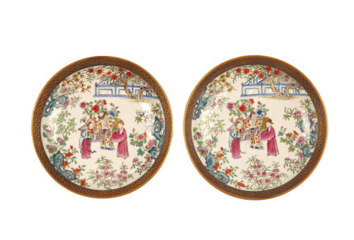 Pair of Canton Famille Rose Plates