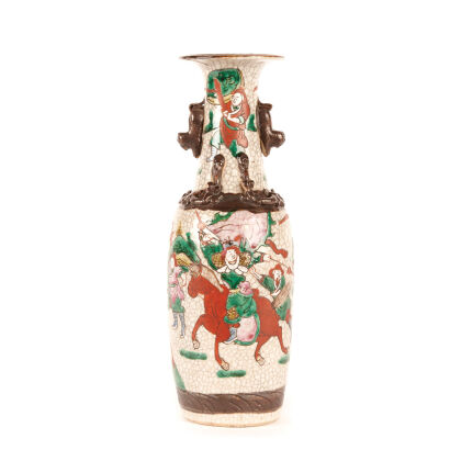 A Chinese Famille Verte Warrior Vase with Two Handles.