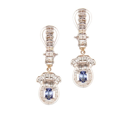 A Pair of 14ct White Gold Tanzanite and Diamond Drop Earrings