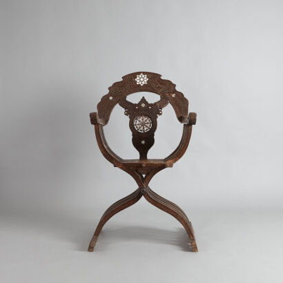 A Savonarola Folding Chair with Mother of Pearl Inlay