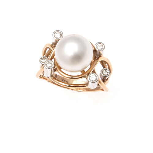 18ct Rose and White Gold Pearl and Diamond Dress Ring