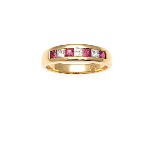 18ct Yellow Gold Ruby and Diamond Band Ring