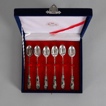 A Set of Six Korean Silver and Enamel Spoons