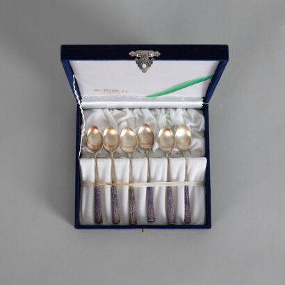 A Set of Six Korean Silver and Enamel Spoons