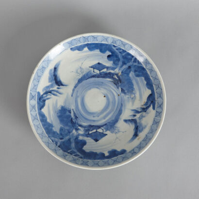 A Japanese Blue and White 'Landscape' Dish