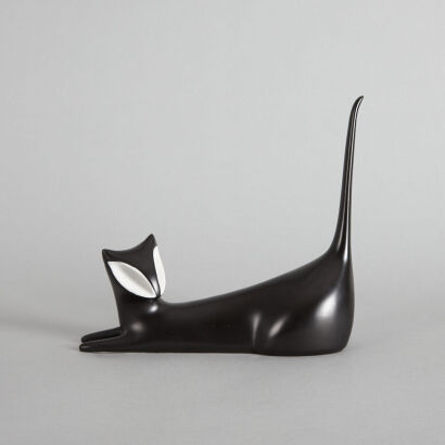 A Deco Royal Dux Czech Porcelain Black Cat Figurine