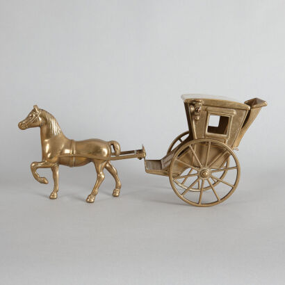 A Vintage Brass Horse with Carriage Figurine