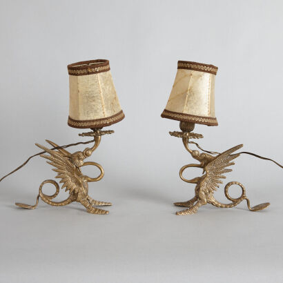 A Pair of Brass Dragon Lamps