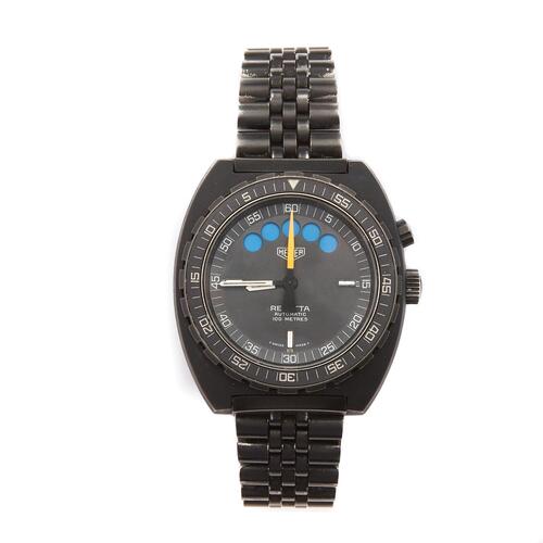 A Blackened Steel Heuer Regatta Wristwatch