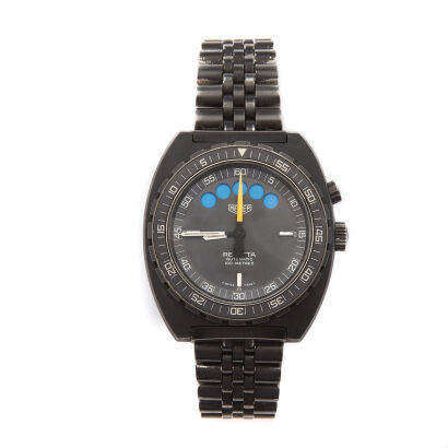 A Blackened Steel Heuer Regatta Wristwatch