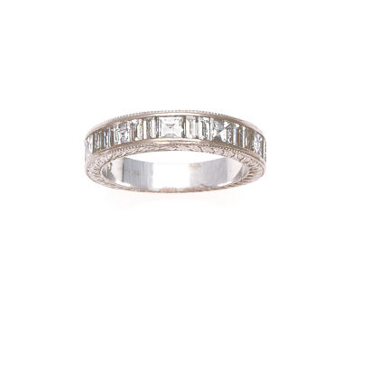 18ct Engraved Channel Set Diamond Band Ring