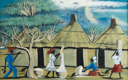 A Mid-Century Painting of an African Village