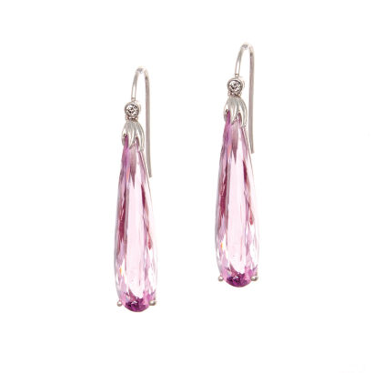 A Pair of 18ct Kunzite and Diamond Drop Earrings