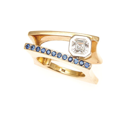 18ct Yellow and White Gold Contemporary 1.03ct Diamond and Sapphire Ring