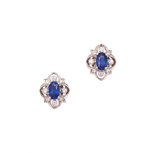 A Pair of 18ct White Gold Sapphire and Diamond Earrings