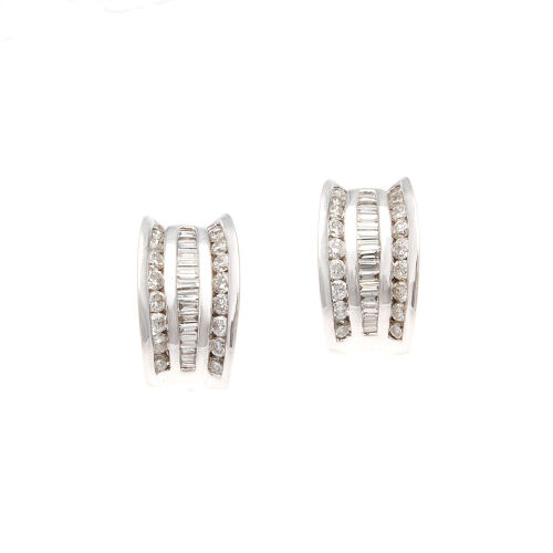 A Pair of 14ct White Gold Diamond Hoop Earrings