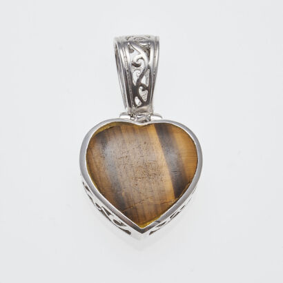 Silver Tiger's Eye Heart Shape Pendant