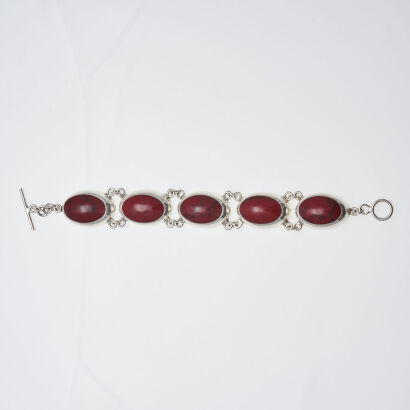 Mexican Silver Red Oval Stone Bracelet