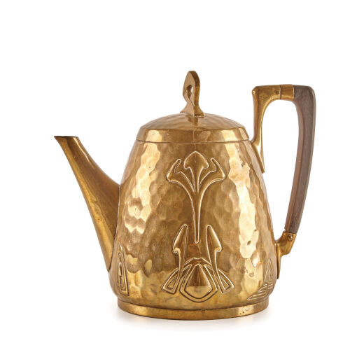 A Brassed Hammered Art Nouveau Teapot