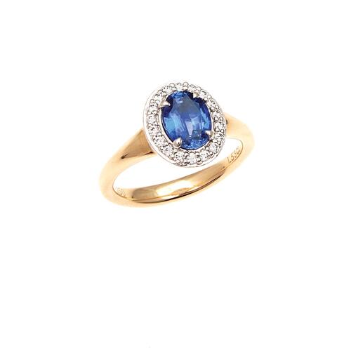 18ct Yellow and White Gold 1.53ct Sapphire and Diamond Cluster Ring