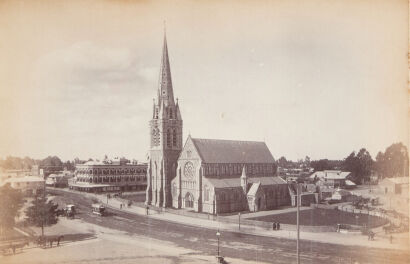 PHOTOGRAPHER UNKNOWN Christchurch Cathedral; Statue of John Robert Godley (verso)