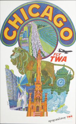 An Original David Klein 'Chicago, Fly TWA' Lithographic Poster