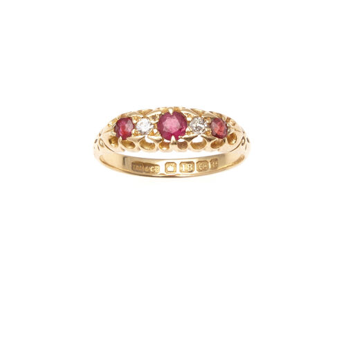 18ct Yellow Gold Antique Ruby and Diamond Ring