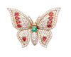 18ct White Gold Diamond Ruby and Emerald Butterfly Brooch