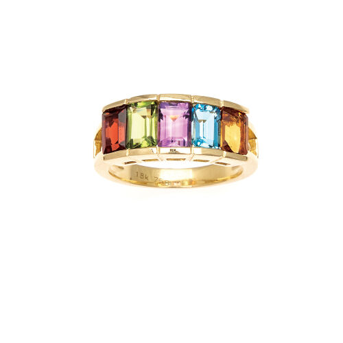18ct Yellow Gold Multi-Coloured Gemstone Ring