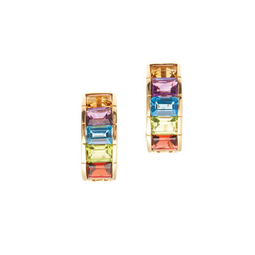 A Pair of 18ct Yellow Gold Multi-Coloured Gemstone Earrings