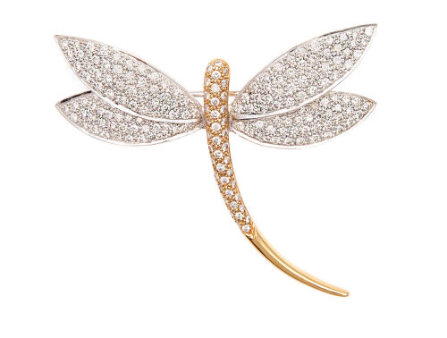 18ct Yellow and White Gold Diamond Dragonfly Brooch
