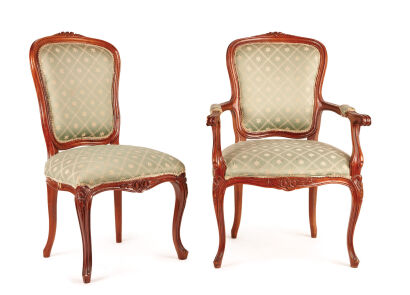 A Set of Eight Louis XV Style Dining Chairs