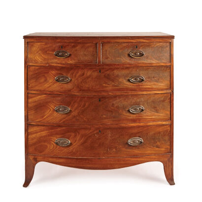 An Early-19th Century Bow Fronted Chest of Five Drawers