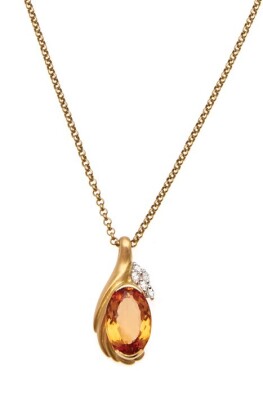 18ct Yellow Gold Topaz and Diamond Pendant