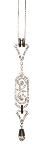 18ct White Gold Art Deco Style Diamond and Onyx Necklace