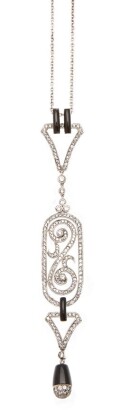 18ct White Gold Art Deco Style Diamond and Onyx Necklace