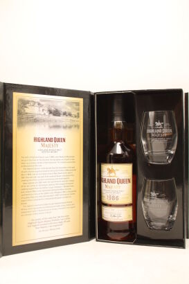 (1) 1986 Highland Queen Majesty Single Malt Scotch Whisky & Twin Glass (GB)
