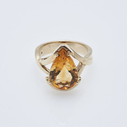 9ct Large Pear Cut Citrine Ring