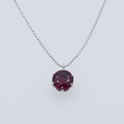 Platinum Ruby Solitaire Necklace